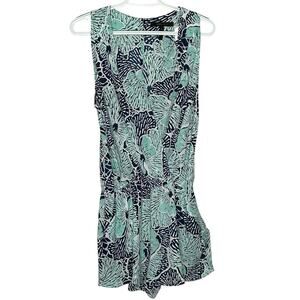 BCBGMaxazria Romper Tropical Flower Print Blue Green Romper Size Medium